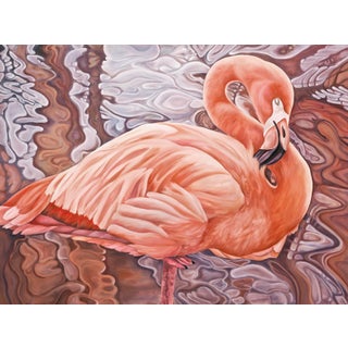 2000s "Flamingo" Large Gallery Wrapped Oil Painting by Judith Moore For Sale