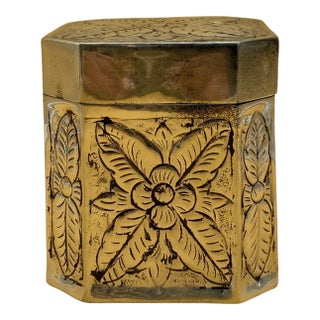 Vintage Indian Engraved Silver-Tone Octagonal Trinket Box For Sale