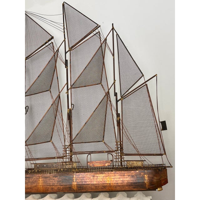 1970s Modern Copper Schooner Sailing Ship Wall Sculpture by Curtis Jeré For Sale - Image 4 of 11