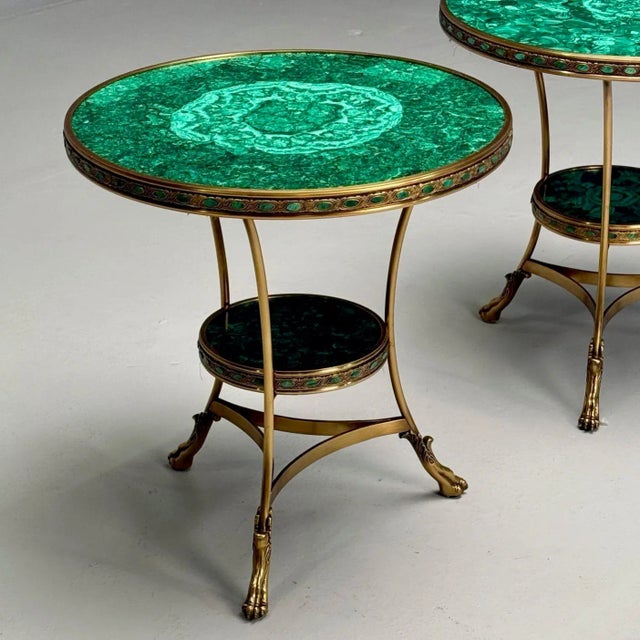 Metal Louis XVI Style, Jeweled Gueridons, Malachite, Bronze, France, 20th C. For Sale - Image 7 of 11