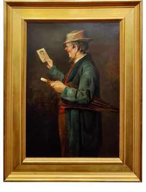Naughty Old Man Drooling Over a Young Woman Photo-1920s Oil Painting