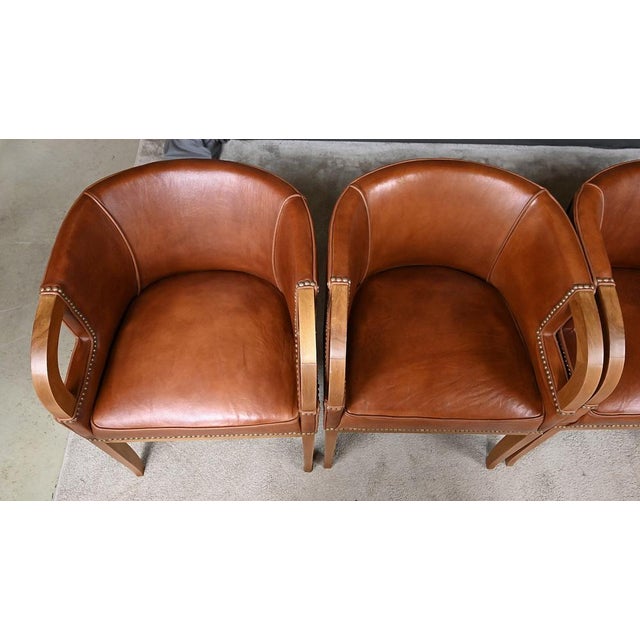 Vintage Art Deco Chairs in Walnut and Leather, 1940, Set of 4 For Sale - Image 9 of 18