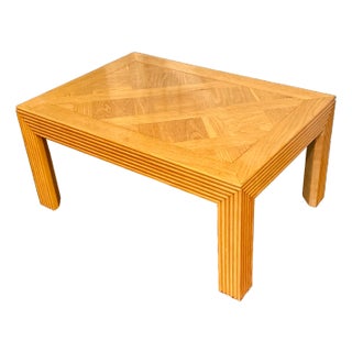 1980s Mid-Century Pencil Reed Coffee Table by Lane - Blonde Wood, Parquet Top, Geometric Silhouett For Sale
