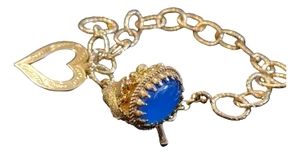 1990s Vintage Gilded Bronze and Blue Agate Italian Charm Bracelet by Anomis