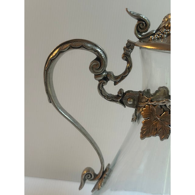 Vintage Glass and Pewter Decanter With Lid and Handle Detailed With Grape Vines Motif Made in Italy For Sale - Image 10 of 14