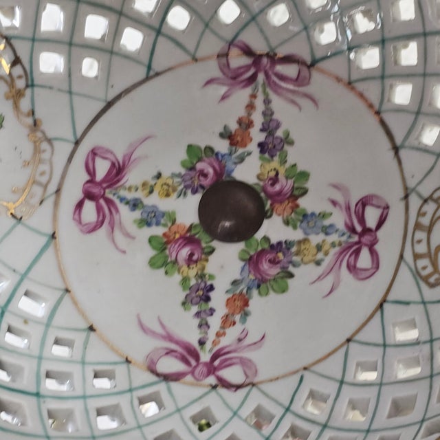 Antique Carl Thieme Dresden Reticulated Compote – 13” Porcelain, Putti & Cherub For Sale - Image 11 of 12