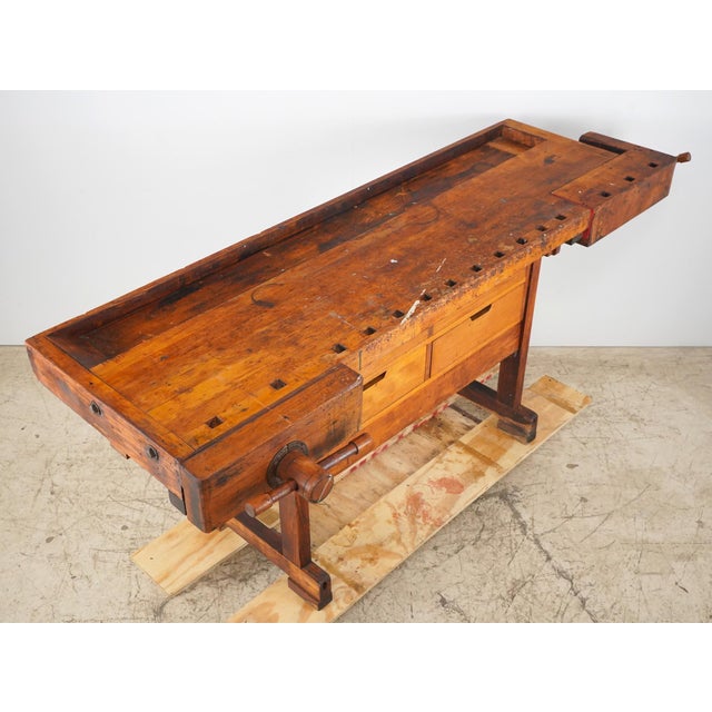 Industrial Vintage Industrial Woodworkers Workbench For Sale - Image 3 of 16