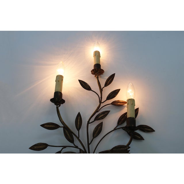 Large Florentine Wall Lights, Italy, 1980s, Set of 2 For Sale - Image 6 of 7