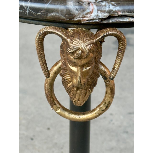 Hollywood Regency Vintage Neoclassical Marble Top Ram's Head Tripod Table by Turtle and Crane - Hollywood Regency Style For Sale - Image 3 of 11