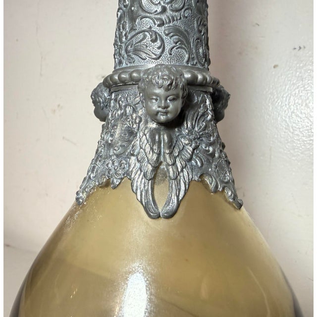 Antique German Hand Blown Glass Pewter Figural Cherub Claret Decanter Bottle For Sale - Image 4 of 18