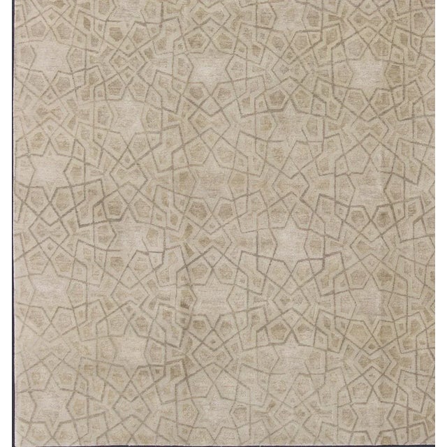 Modern Wool and Silk Tan and Taupe Tibetan Rug by Keivan Woven Arts 8'10 X 11'11 For Sale - Image 3 of 12