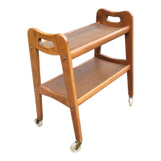 Mid-Century Modern Two-Tier European Rolling Bar Cart Table For Sale