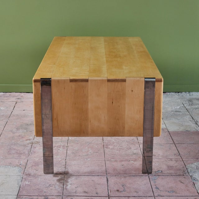 Wood Gerald McCabe Maple and Chrome Desk Table For Sale - Image 7 of 12