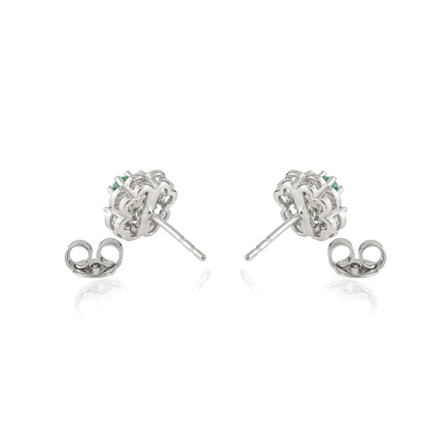 Metal A Pair of 925 Sterling Silver Round Cut Emerald Cluster Stud Earrings by Cara&her For Sale - Image 7 of 10
