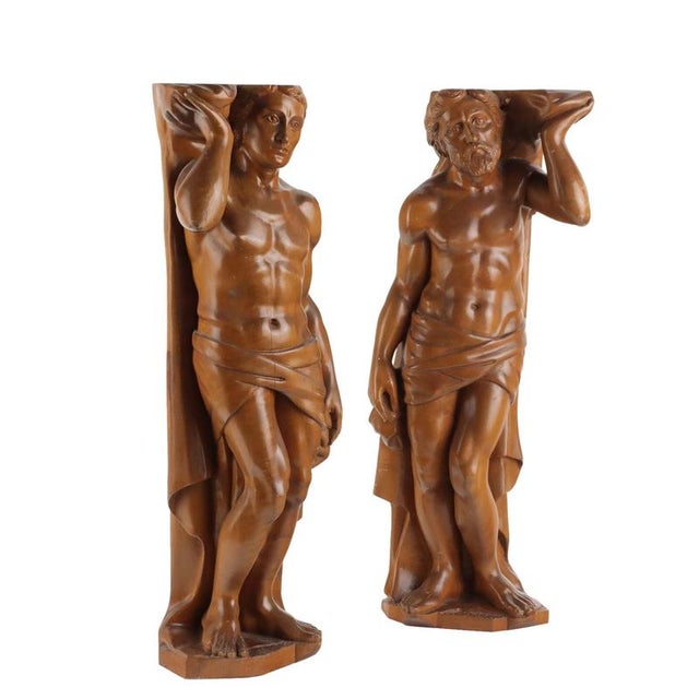 Carved Wooden Male Figures, Set of 2 For Sale - Image 10 of 10