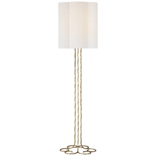 AERIN by Visual Comfort Signature Shae 65" Sculpted Floor Lamp in Gilded Iron with Linen Scallop Shade For Sale