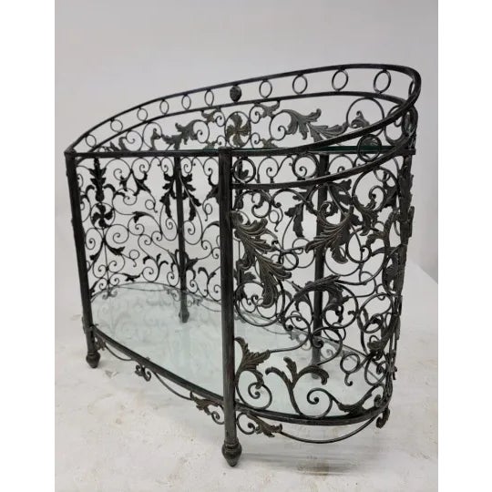 Vintage Wrought Forged Iron Oval Glass Top Console Table For Sale - Image 4 of 7