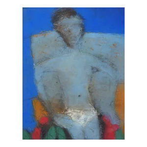 Contemporary Abstract Figure in Blue Pastel Painting