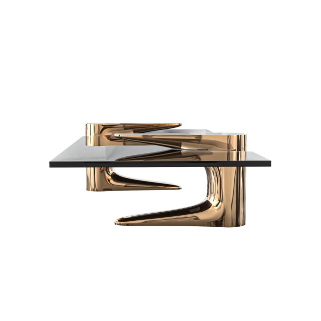"Falce" Coffee Table With Bronze and Stainless Steel, Hand Crafted For Sale In Los Angeles - Image 6 of 6