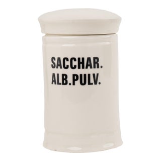 Antique-Style Ceramic Apothecary Jar With Lid - Sacchar. Alb. Pulv. For Sale