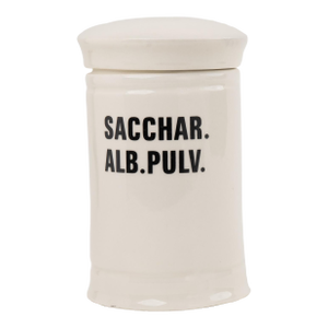 Antique-Style Ceramic Apothecary Jar With Lid - Sacchar. Alb. Pulv.
