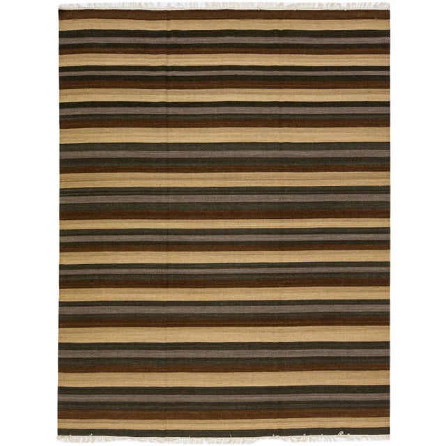 Textile 2020s Modern Kilim Handmade Multicolor Geometric Wool Rug For Sale - Image 7 of 7