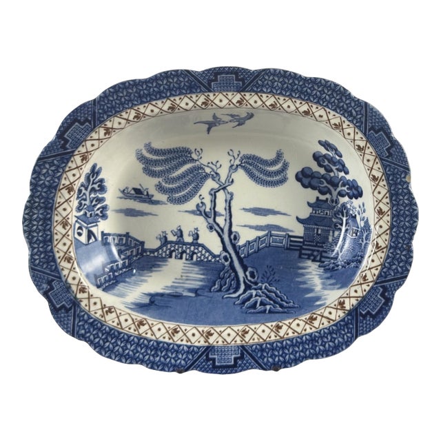 Antique English Booths “Real Old Willow” Ironstone Serving Platter, Circa 1920 For Sale