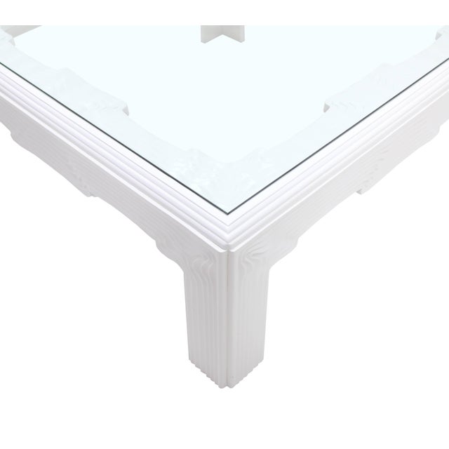 Square Modern "Wave" Pattern Carving White Lacquer Coffee Table For Sale - Image 10 of 10
