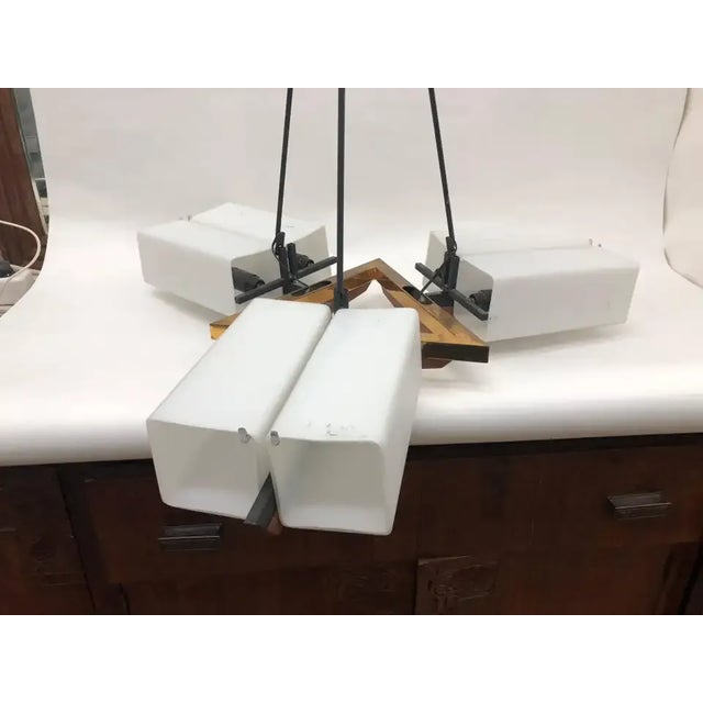 Brass 1950s Italian Mid-Century Modern Stilux Teak Brass and Metal Chandelier For Sale - Image 8 of 13