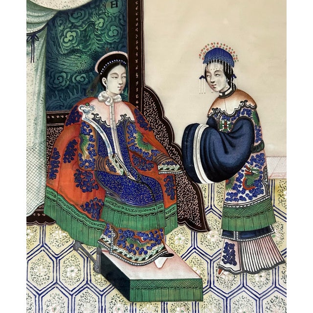 Mid 19th Century Antique 19th Century Qing Dynasty Chinese Export Painting on Rice Paper of Court Scene For Sale - Image 5 of 6