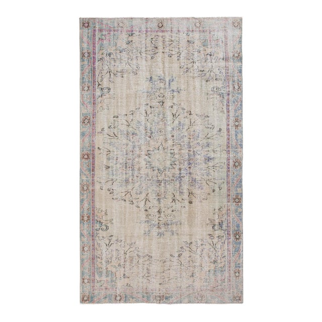 Distressed Vintage Turkish Oushak Rug - 5`2" X 9`1" For Sale