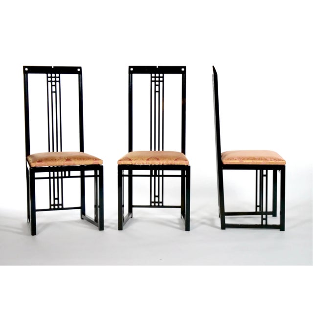 Black Lacquered Frame / Upholstered Dining Chair Set 10 For Sale - Image 4 of 13