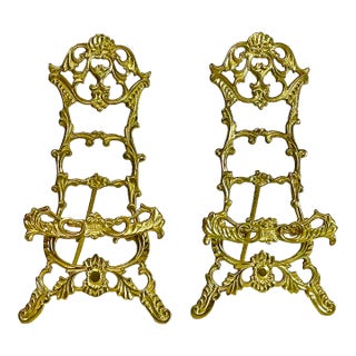Mid-Century Baroque Hollywood Regency Brass Tabletop Easels - A Pair For Sale