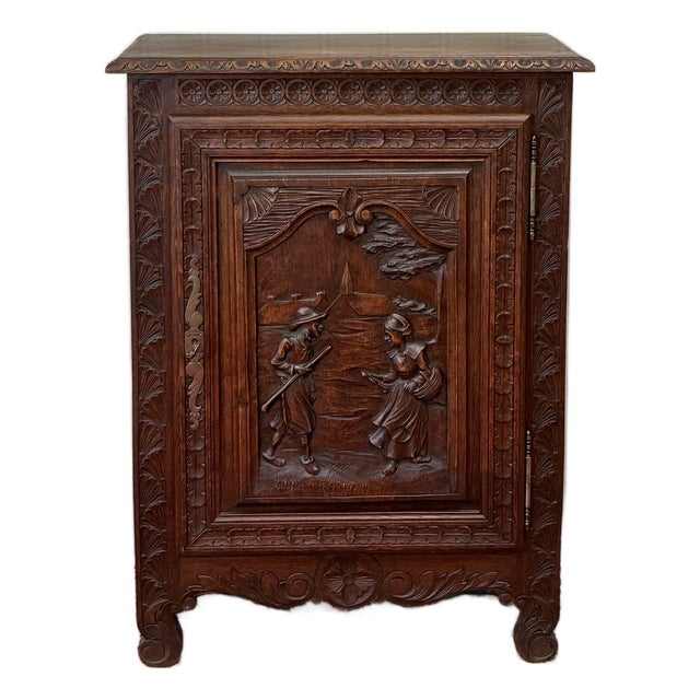 Antique French Breton Jam Cabinet Cupboard Storage Drawer Carved Oak 19th C For Sale