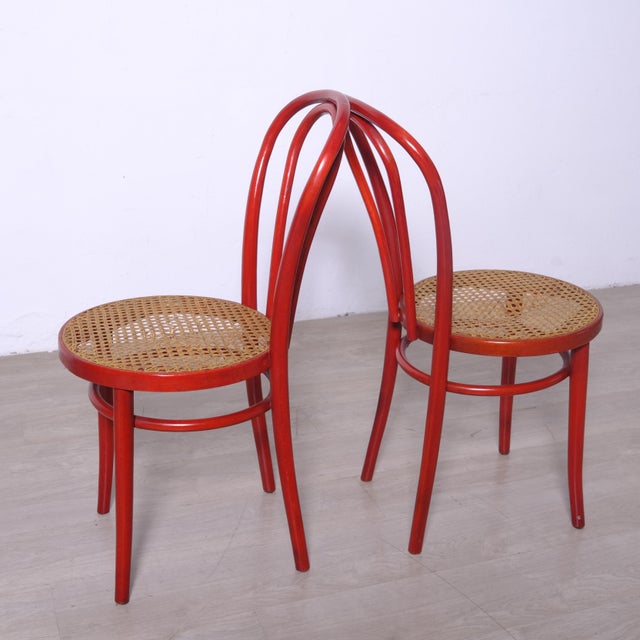 Red Vienna Straw Chairs in the style of Thonet, 1970s, Set of 2 For Sale - Image 8 of 13
