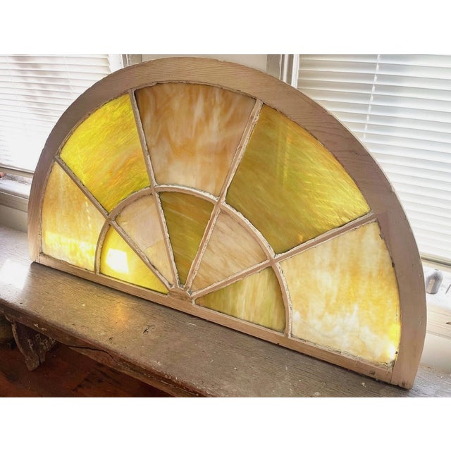 Wood Antique 1920s Slag Glass Stained Glass Transom Window Architectural Salvage For Sale - Image 7 of 9
