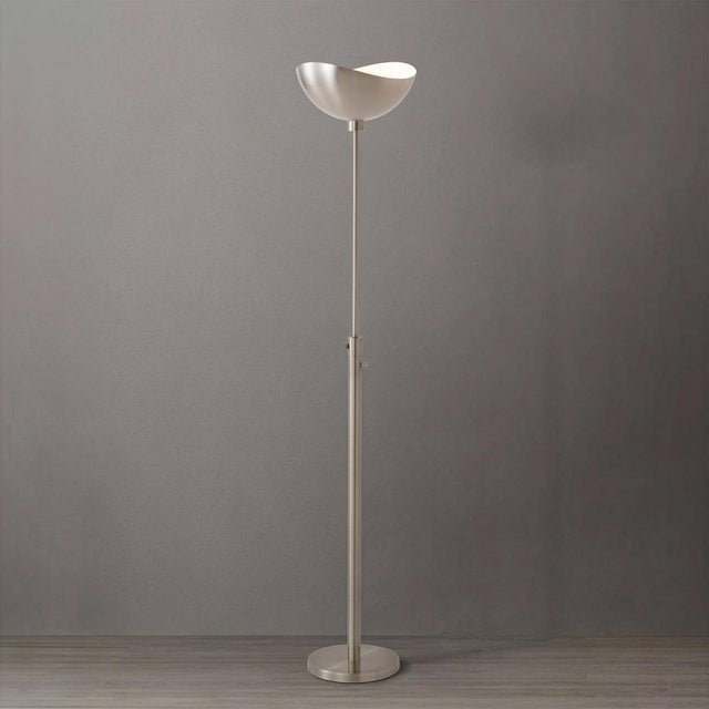 Mid-Century Modern Modern Luna Bella Torchiere Floor Lamp 70" H - Satin Nickel/White Shade, Satin Nickel Body, Modern Design, Dimmable, Bulb Included For Sale - Image 3 of 7