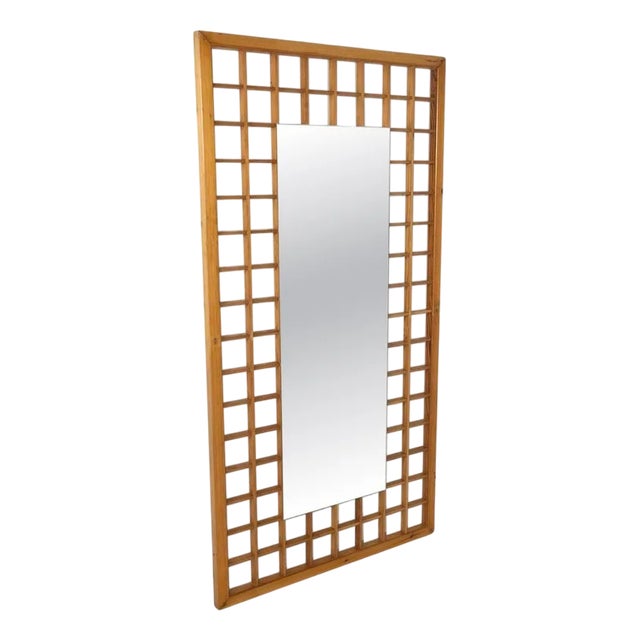 Large Mirror with Wooden Grid, Italy, 1960s For Sale