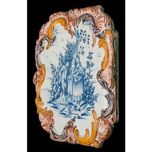 Delft Polychrome Plaque With a Courteous Scene Delft, Circa 1760 For Sale - Image 4 of 8