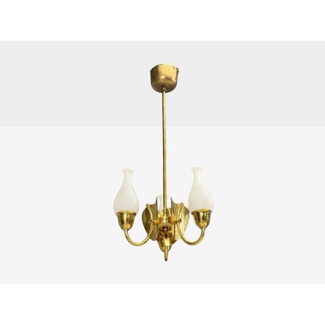 Danish Moden, Pendant Light, Polished Brass, Opal Glass, Denmark, 1950s For Sale In New York - Image 6 of 11