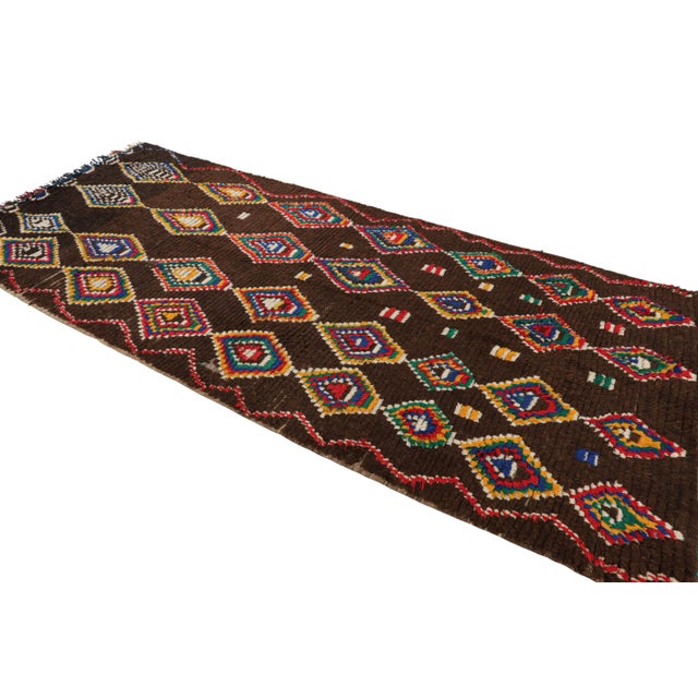 Rug & Kilim Vintage Moroccan Rug in Brown With Colorful Lozenge Diamonds | Rug & Kilim For Sale - Image 4 of 7