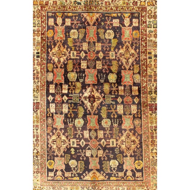 Tribal Vintage Persian Mahal Rug With Repeating Tribal Motifs in Rich Brown, Soft Green 4′3″ × 6′5″ For Sale - Image 3 of 11