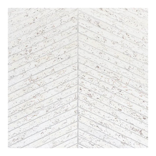 Sample - Schumacher Cork Herringbone Wallpaper in White For Sale