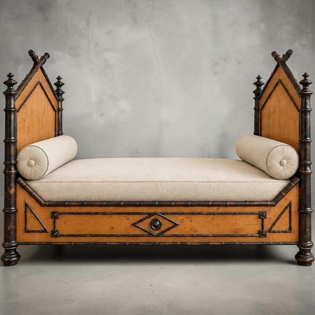 Late 19th Century French Victorian Carved Pine Faux Bamboo Daybed or Twin Headboards For Sale - Image 5 of 5