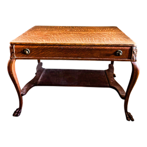 Antique Tiger Oak Library Desk 19th Century With Claw Feet