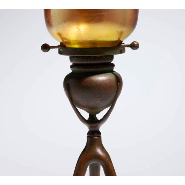 Antique Tiffany Studios Tripod Candlestick With Favrile Glass Shade For Sale In New York - Image 6 of 10