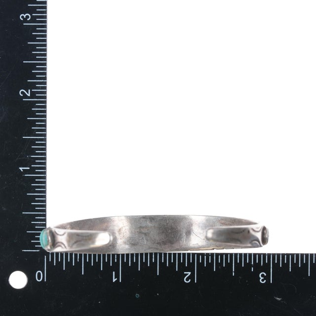 Silver 6 7/8" C1920's Navajo Ingot Silver Turquoise Row Cuff Bracelet For Sale - Image 8 of 10