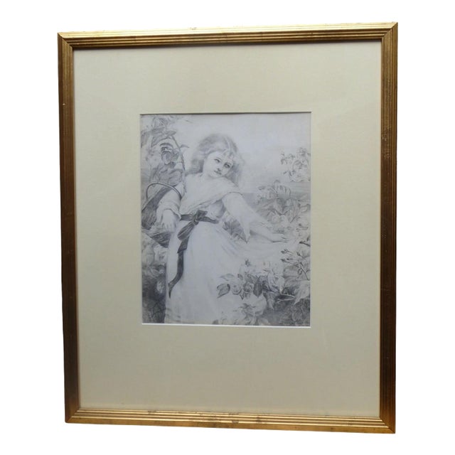 Margaret Faulkner, Portrait of a Young Girl, Pencil Drawing, Late 19th Century, 1895, Paper, Framed For Sale