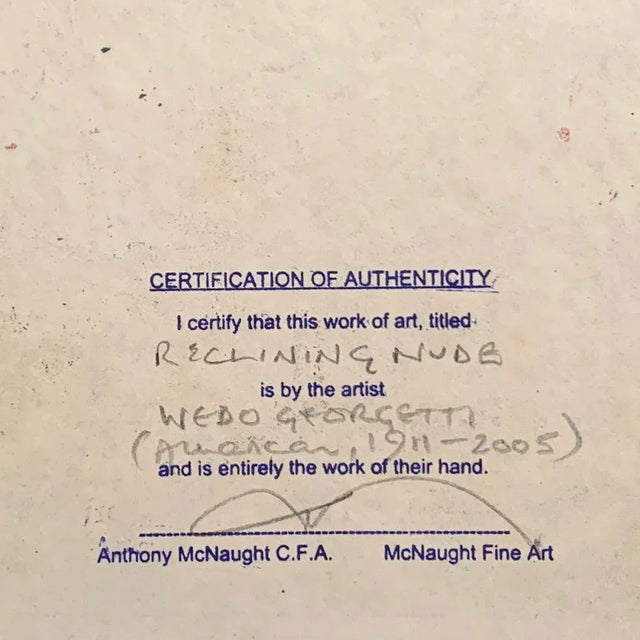 Paper Reclining Nude' by Wedo Georgetti, Cabinet-Sized Post-Impressionist Figural, San Francisco De Young Museum For Sale - Image 7 of 8
