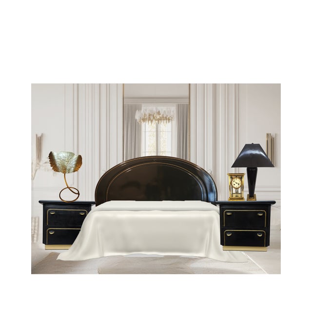 1970s Lane Altavista Gloss Black King Headboard With Gold Trim – Dorothy Draper Espana Style For Sale - Image 9 of 9